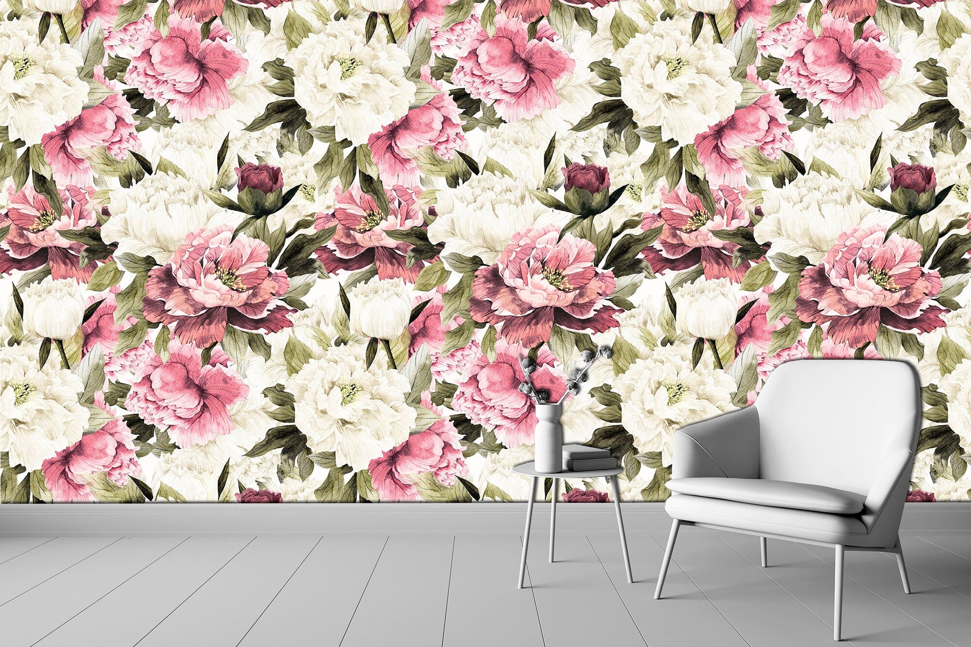 Floral wallpaper Bedroom wall decor Scandinavian wallpaper, Peony wall art Temporary wallpaper Nursery wallpaper