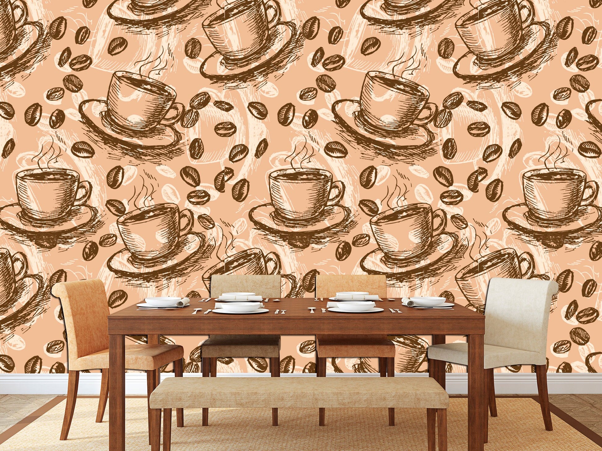 Coffee house decor Kitchen wallpaper Coffee wall art, Coffee art print Wallpaper roll Coffee home decor