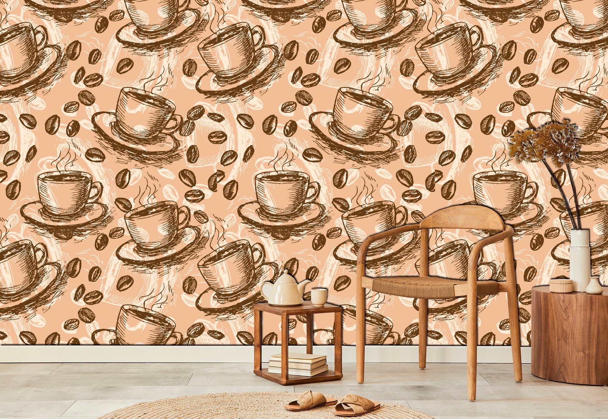 Coffee house decor Kitchen wallpaper Coffee wall art, Coffee art print Wallpaper roll Coffee home decor