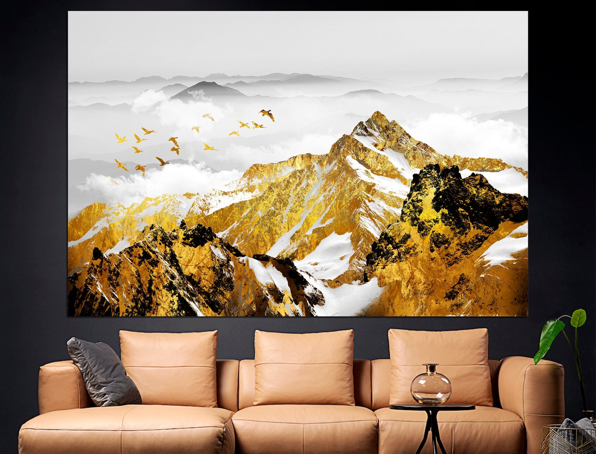 Golden mountains Scandinavian print Landscape print, Mountain wall decor Print wall art Cascade mountains