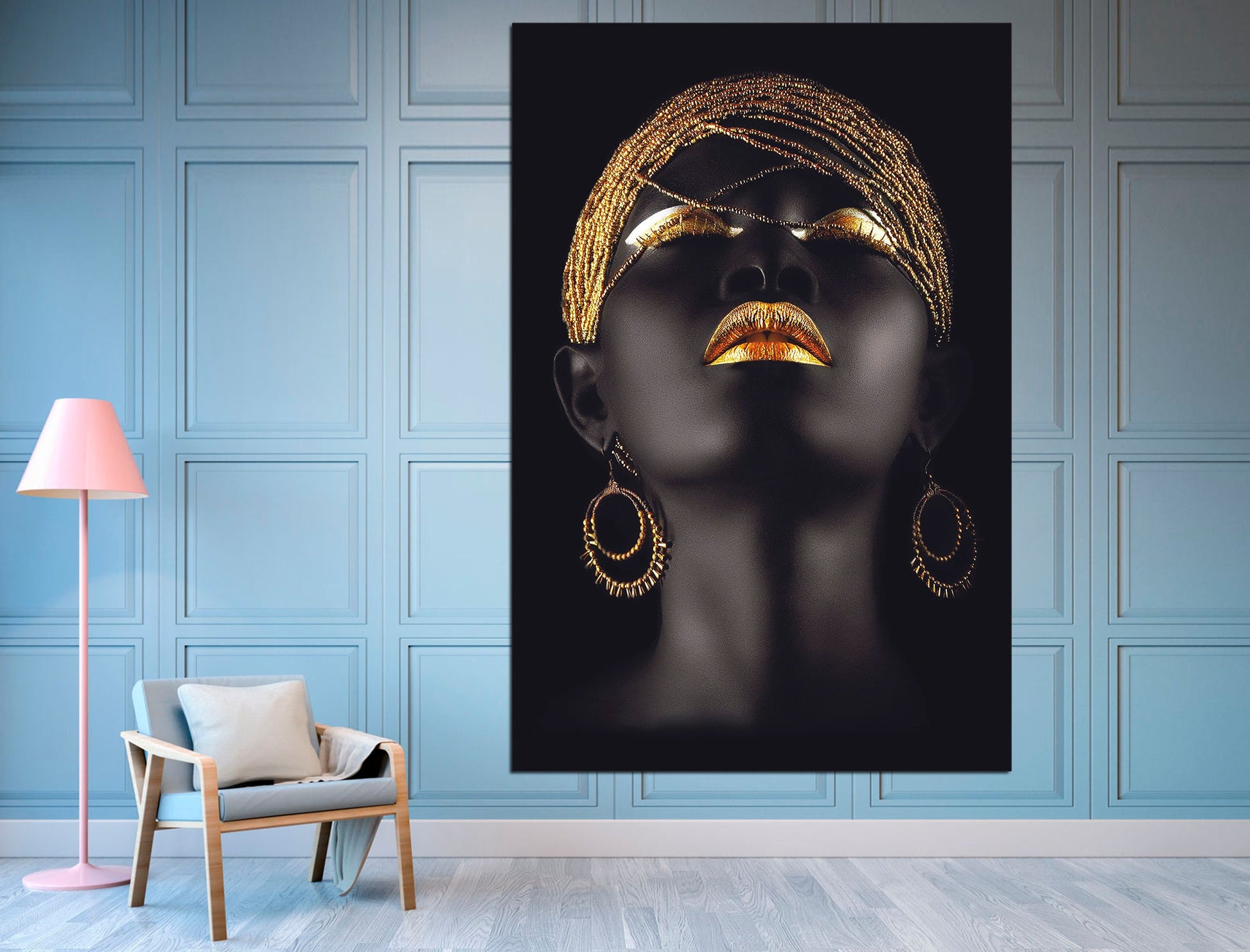 Gold woman print Black fashion art Black and gold decor, Boho art print Black girl wall art Gift ideas for women