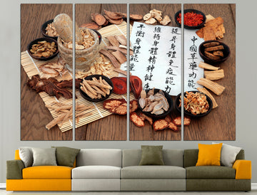 Spice wall art Chinese calligraphy Kitchen wall decor, Herbs and spices Kitchen wall print Large canvas art