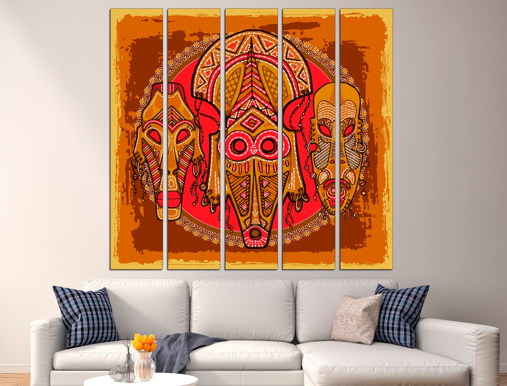 Tribal mask print African american art Mask wall art, Colorful african art Large canvas print Ethnic wall decor