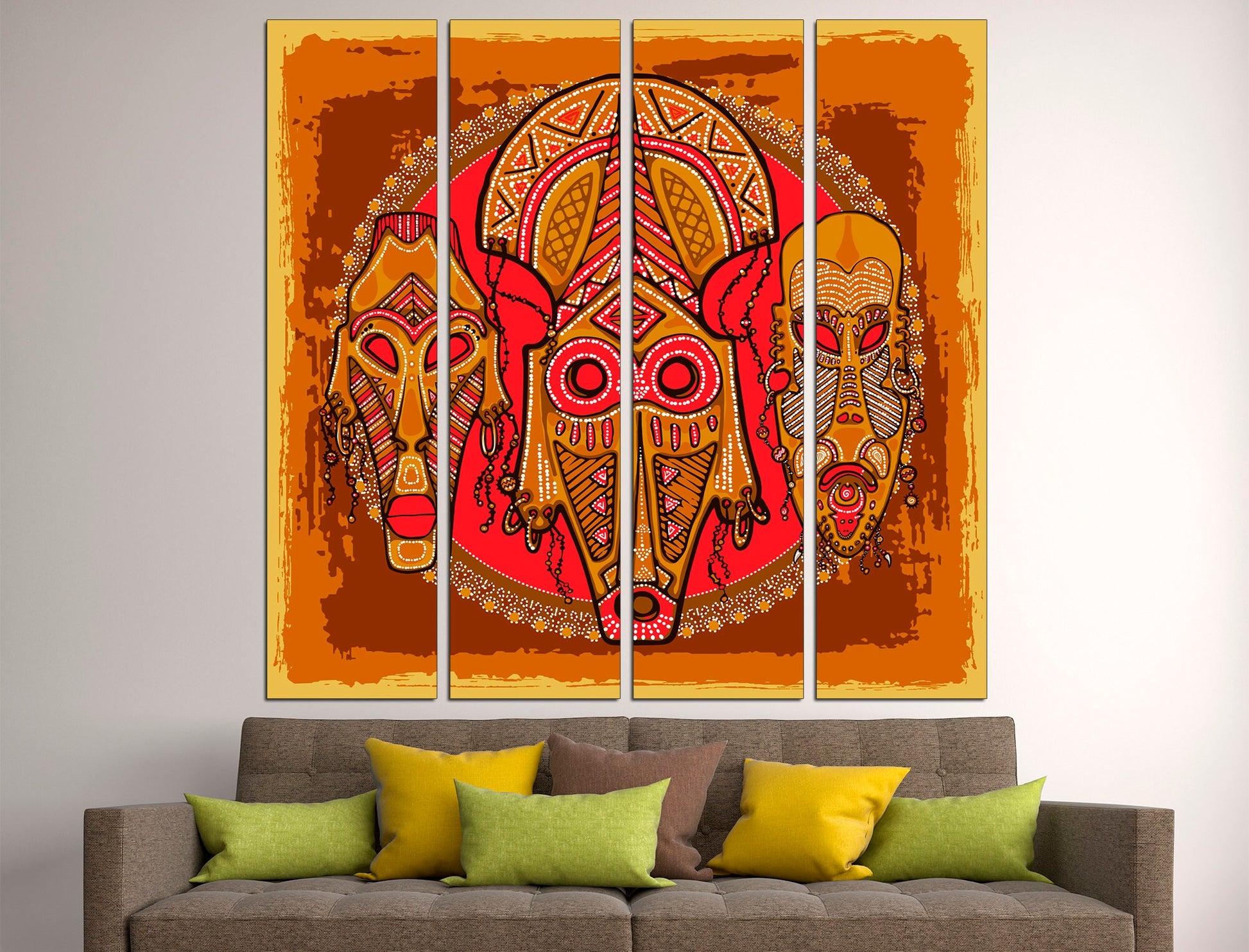 Tribal mask print African american art Mask wall art, Colorful african art Large canvas print Ethnic wall decor