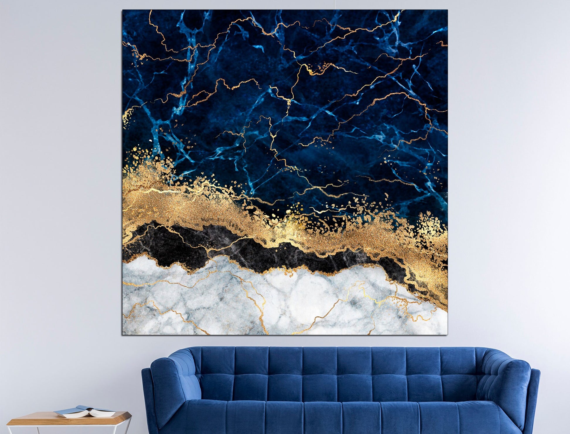 Blue marble canvas Large canvas art Blue gold wall art, Home decor canvas Abstract marble art Blue wall decor