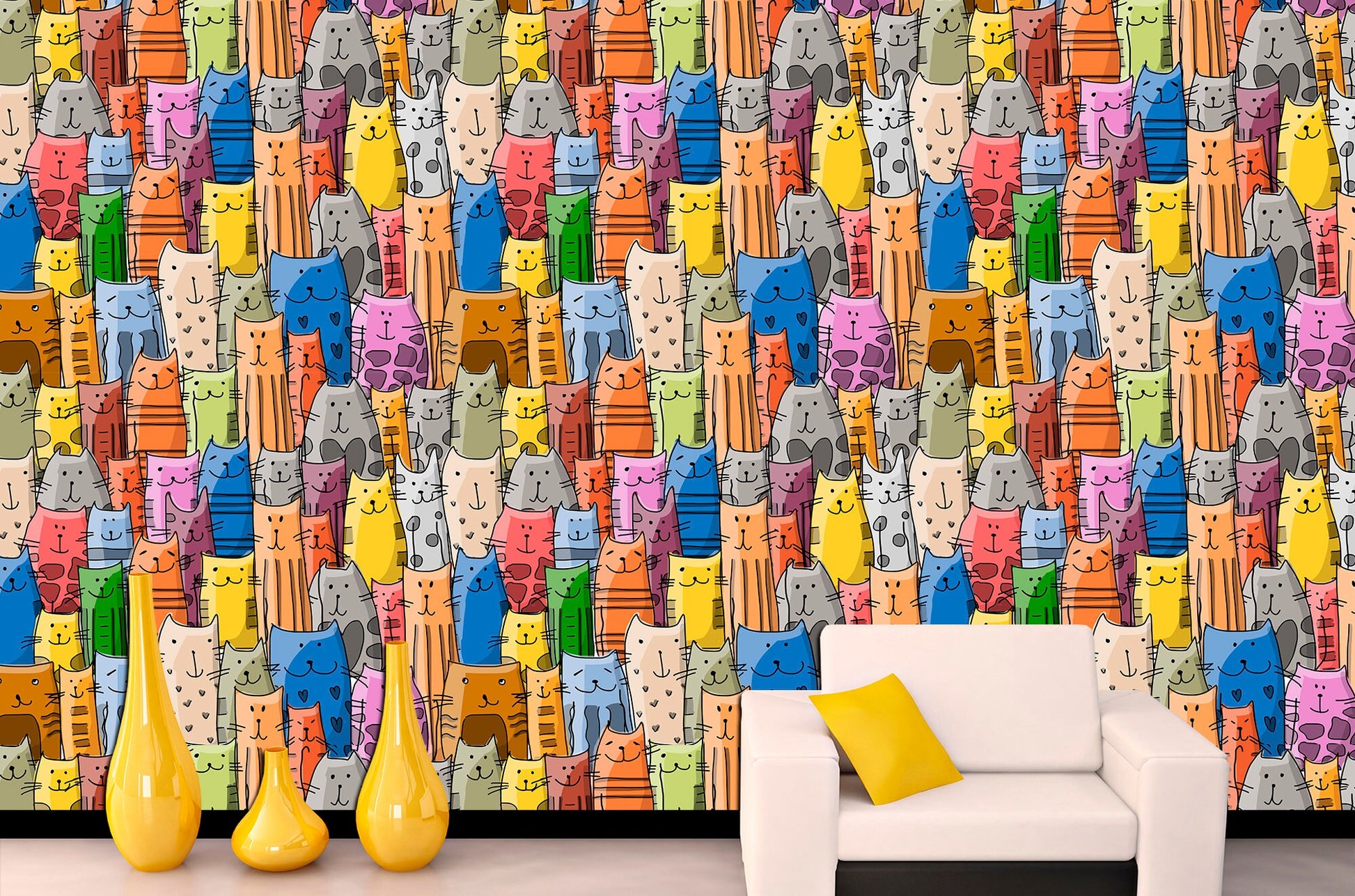 Funny cat print Kids room wallpaper Cat wall art, Cat lover gift Art deco wallpaper Animal wallpaper