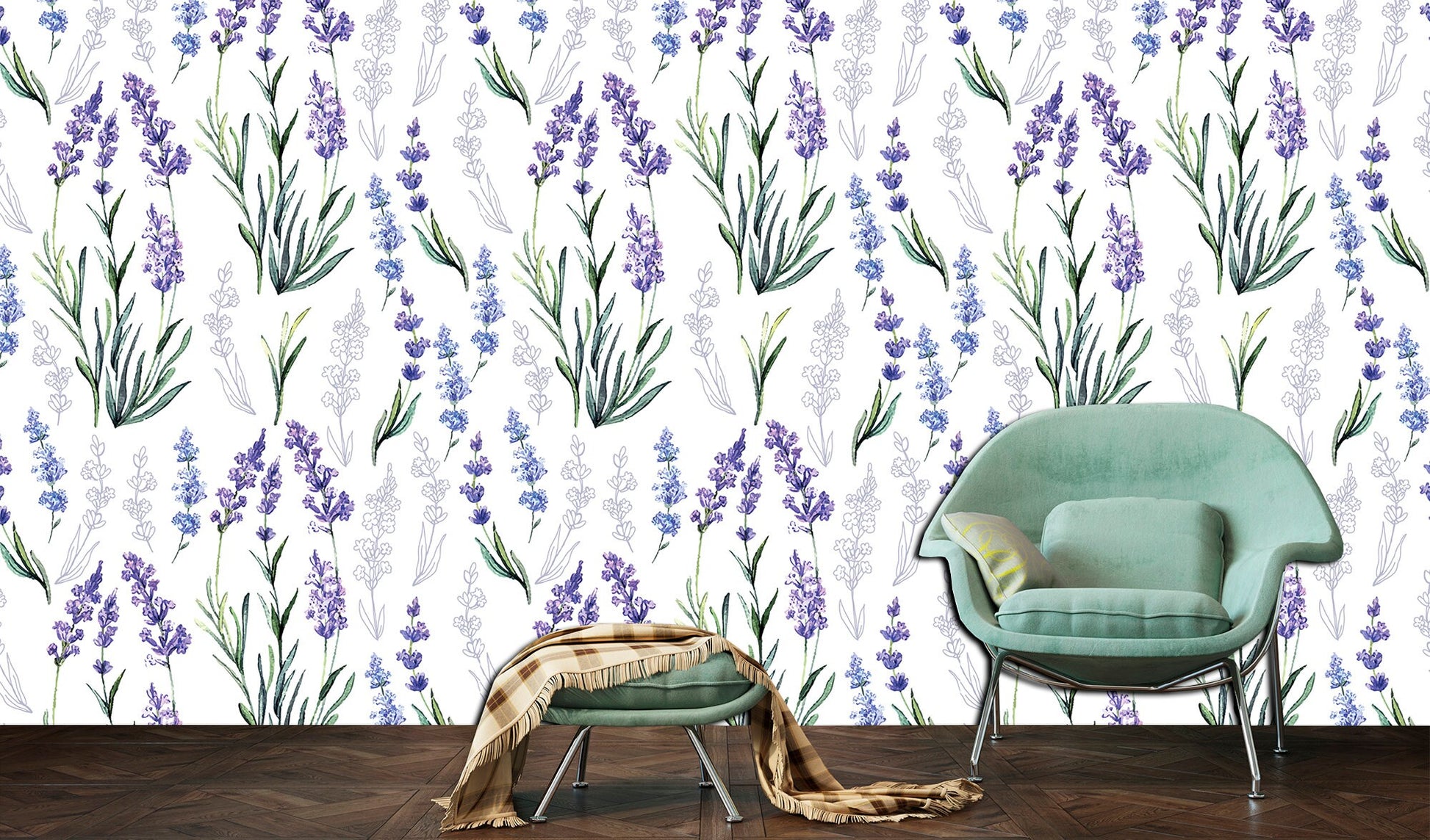 Lavender wallpaper Floral art print Botanical wallpaper, Lavender wall decor Flower wallpaper Livingroom wallpaper