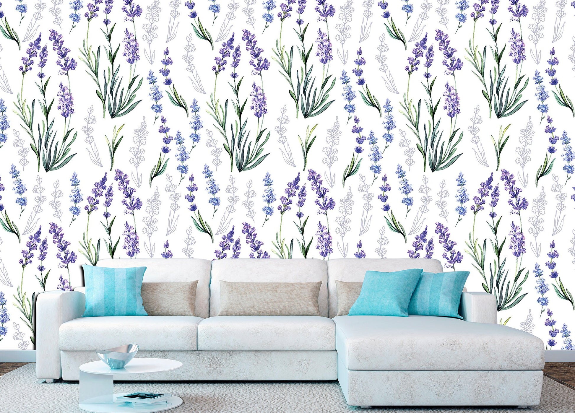 Lavender wallpaper Floral art print Botanical wallpaper, Lavender wall decor Flower wallpaper Livingroom wallpaper