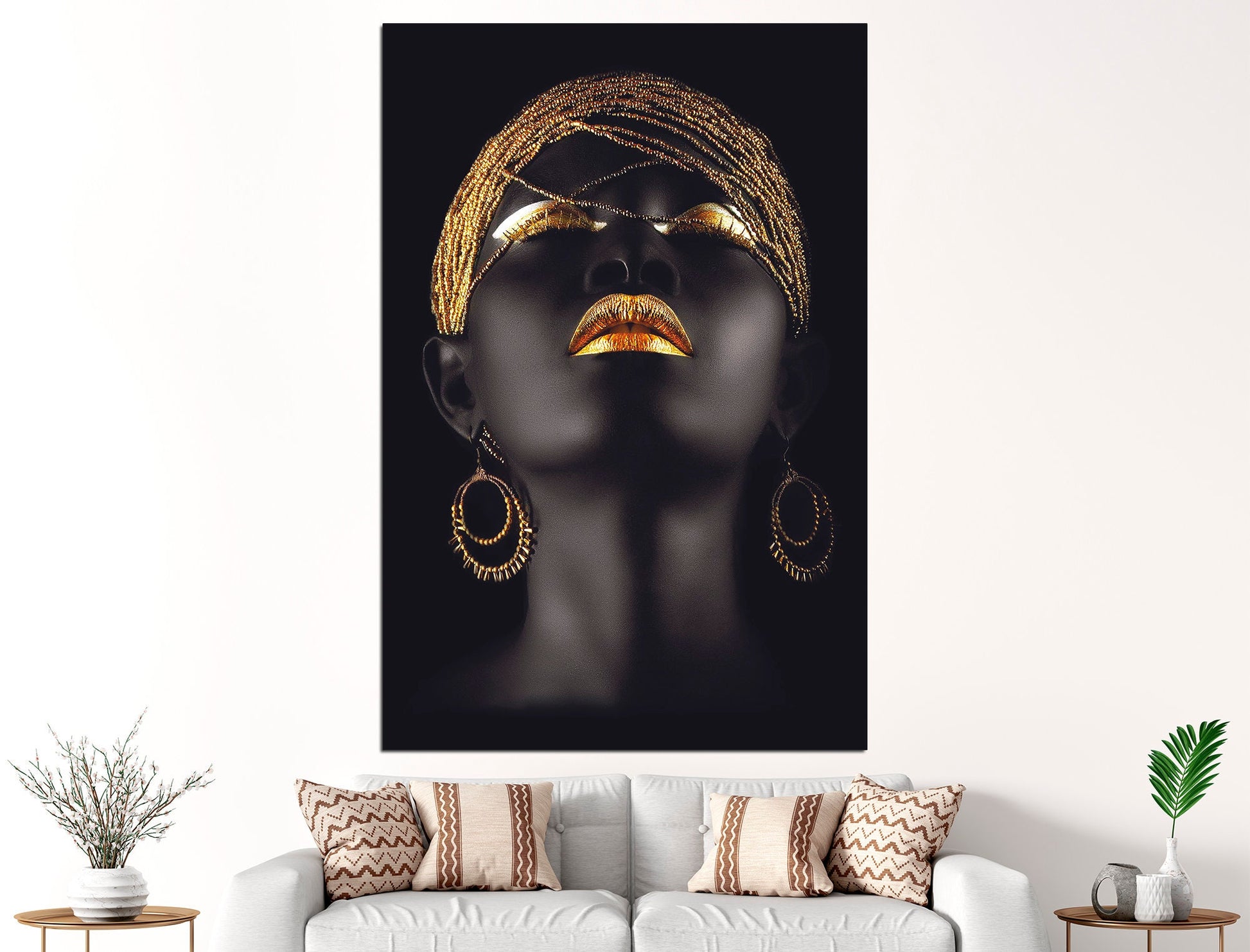 Gold woman print Black fashion art Black and gold decor, Boho art print Black girl wall art Gift ideas for women