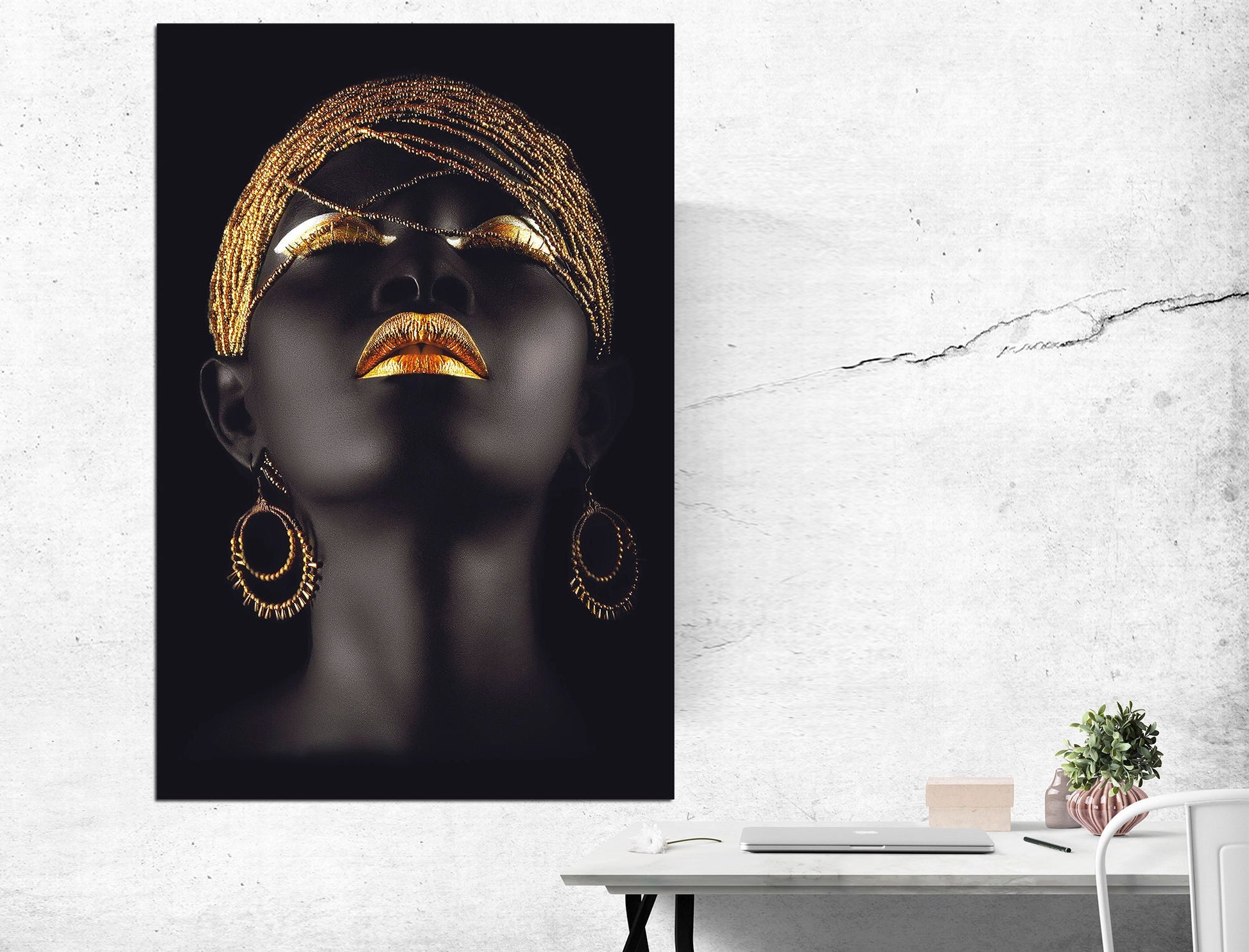 Gold woman print Black fashion art Black and gold decor, Boho art print Black girl wall art Gift ideas for women