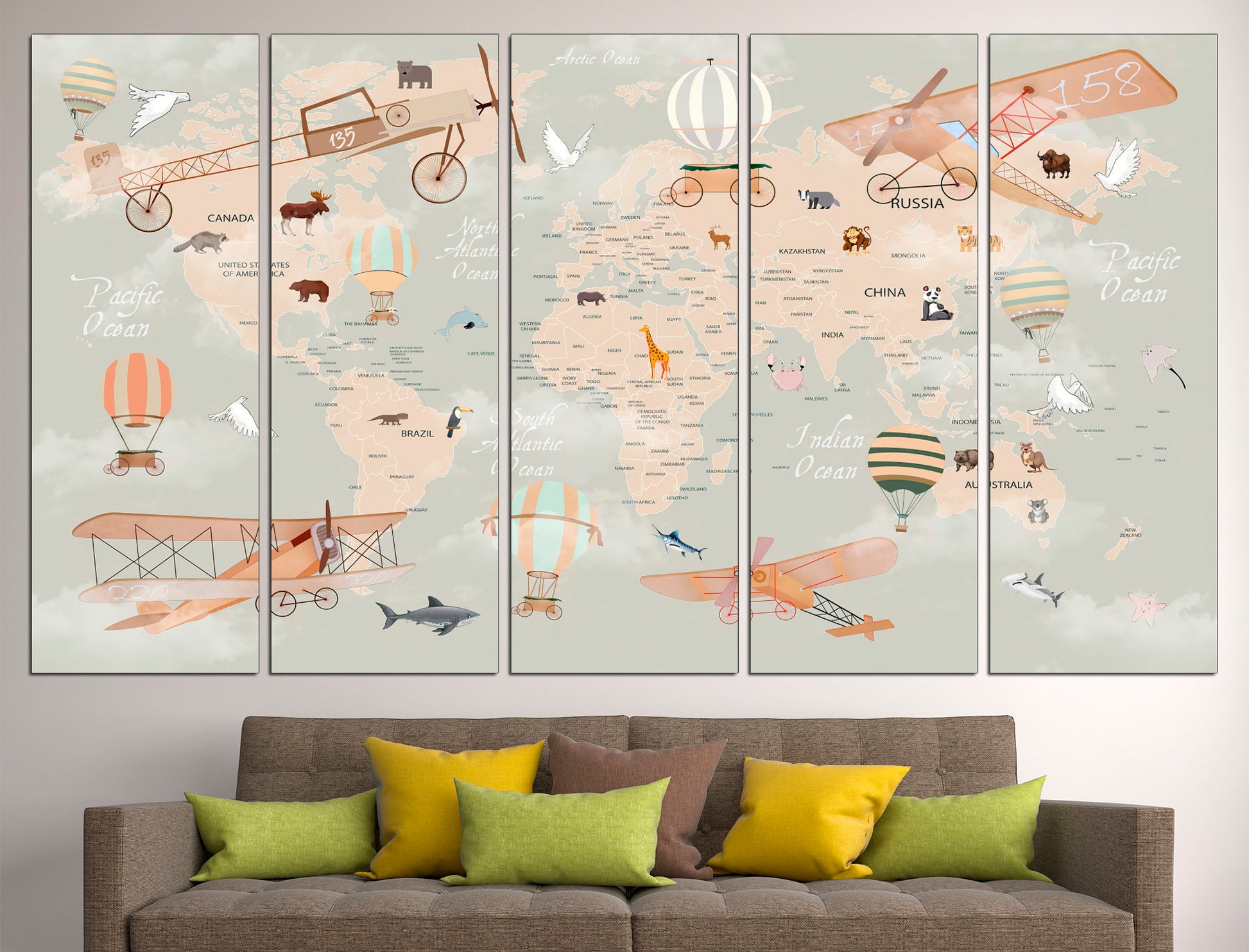 Kids world map Canvas wall art Animal world map, Kids wall decor Large world map World map canvas