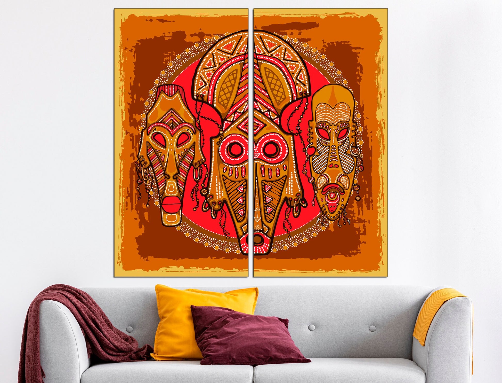 Tribal mask print African american art Mask wall art, Colorful african art Large canvas print Ethnic wall decor