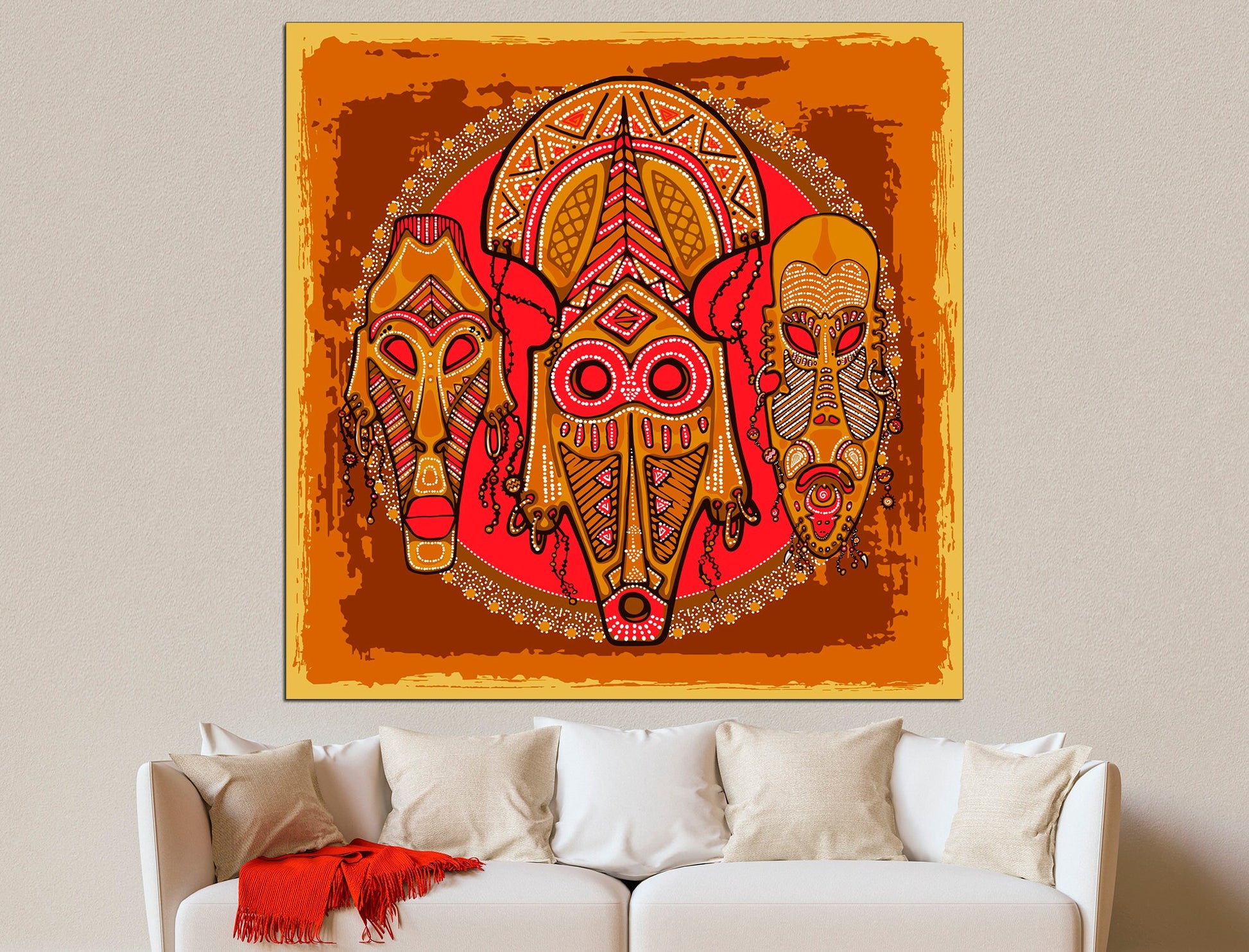 Tribal mask print African american art Mask wall art, Colorful african art Large canvas print Ethnic wall decor