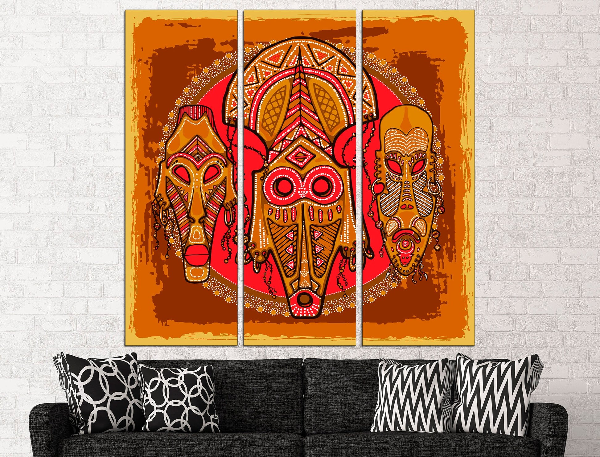 Tribal mask print African american art Mask wall art, Colorful african art Large canvas print Ethnic wall decor