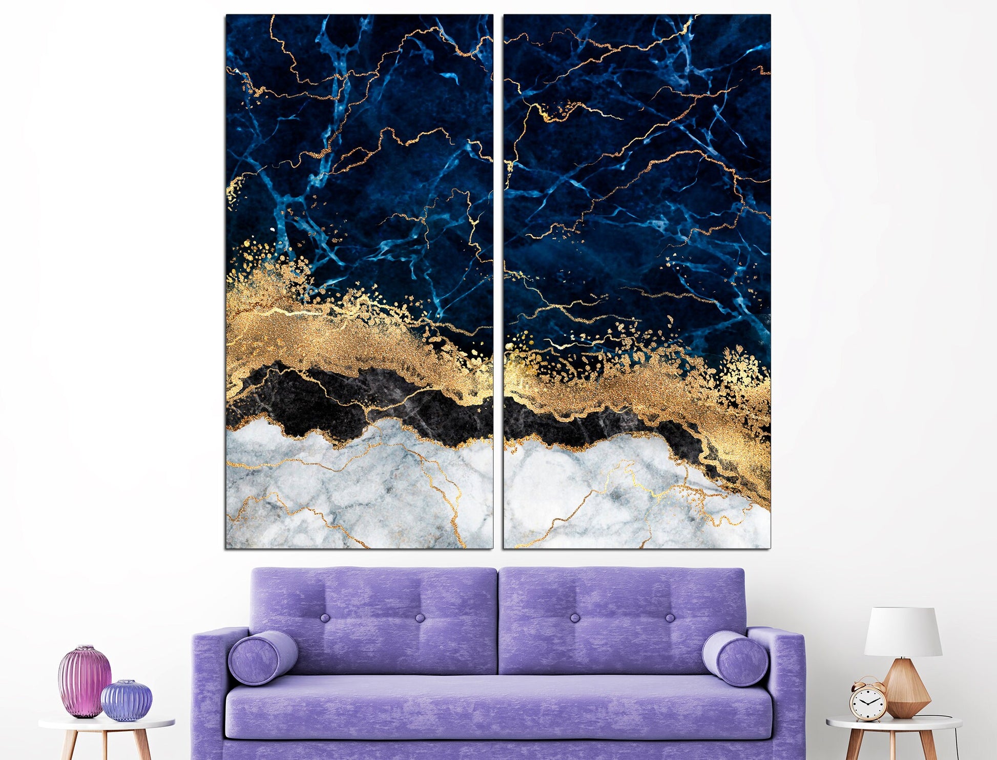 Blue marble canvas Large canvas art Blue gold wall art, Home decor canvas Abstract marble art Blue wall decor