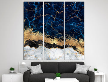 Blue marble canvas Large canvas art Blue gold wall art, Home decor canvas Abstract marble art Blue wall decor