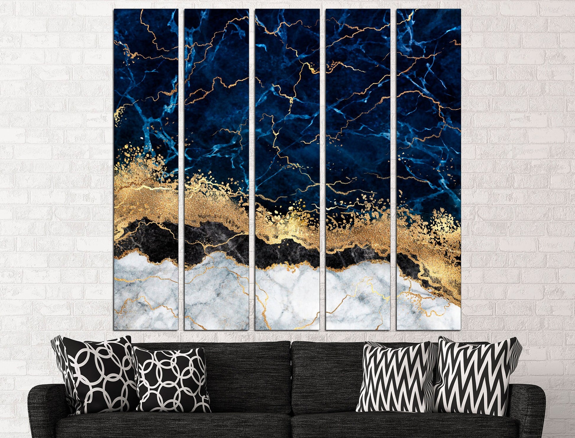 Blue marble canvas Large canvas art Blue gold wall art, Home decor canvas Abstract marble art Blue wall decor