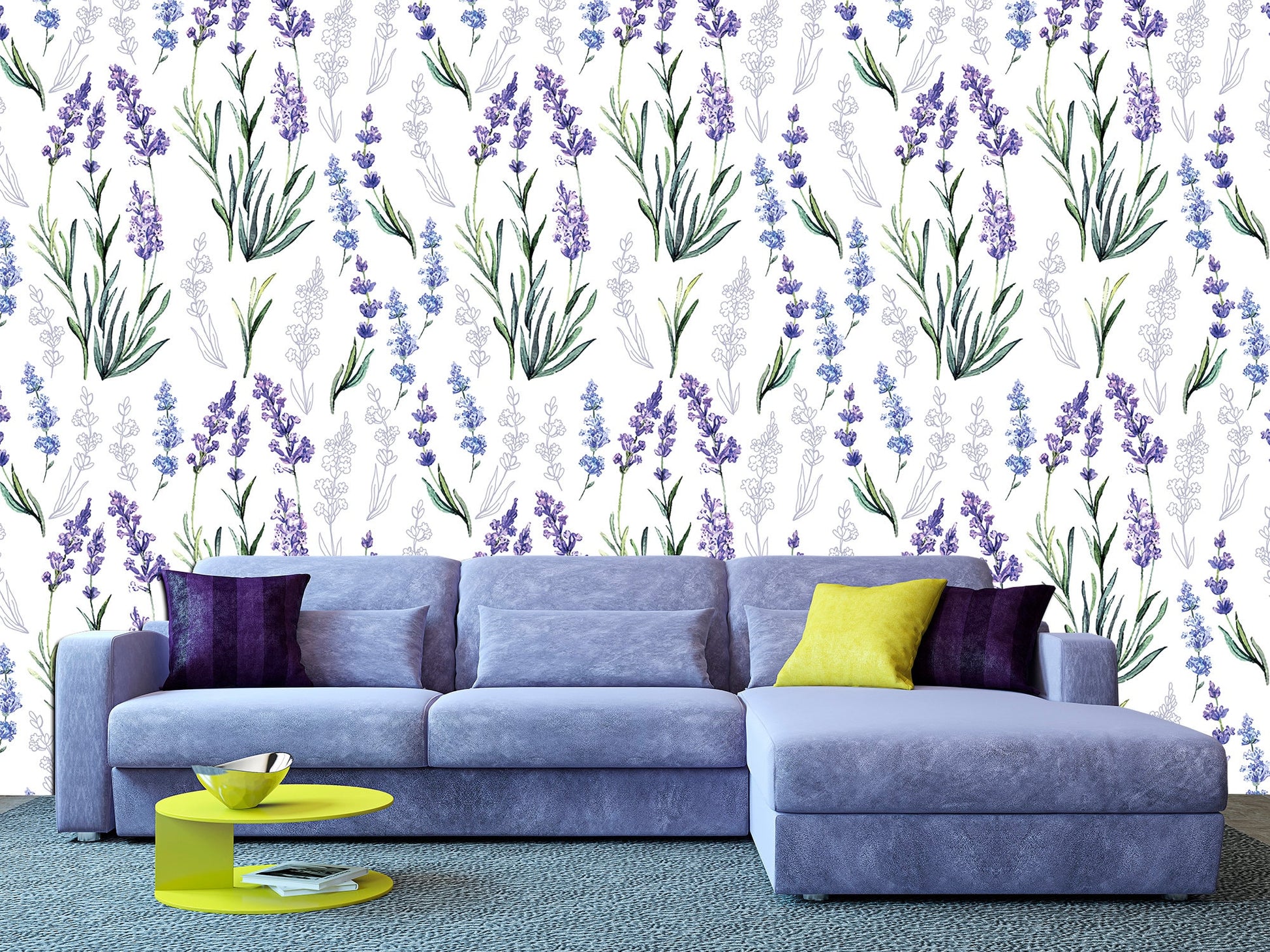 Lavender wallpaper Floral art print Botanical wallpaper, Lavender wall decor Flower wallpaper Livingroom wallpaper