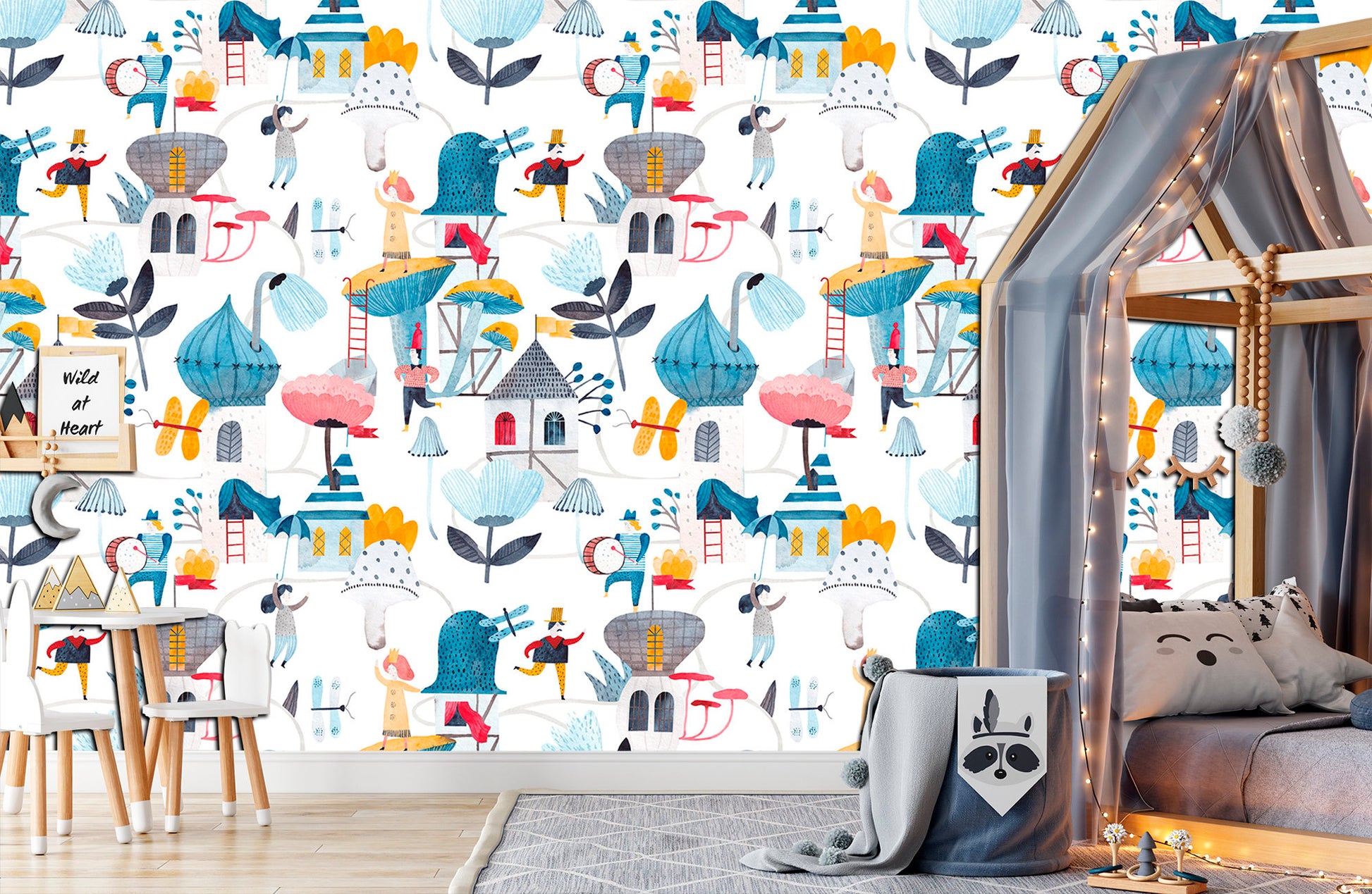 Scandinavian decor Kids wallpaper Scandinavian print Kids wall mural, Playroom wallpaper Forest print Blue wall print Peel stick wallpaper