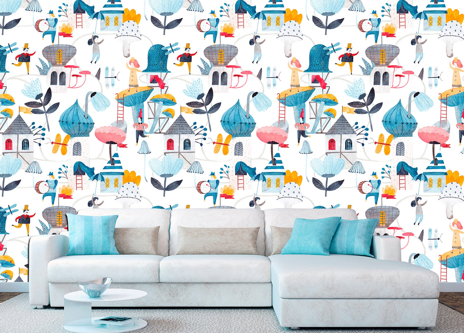 Scandinavian decor Kids wallpaper Scandinavian print Kids wall mural, Playroom wallpaper Forest print Blue wall print Peel stick wallpaper