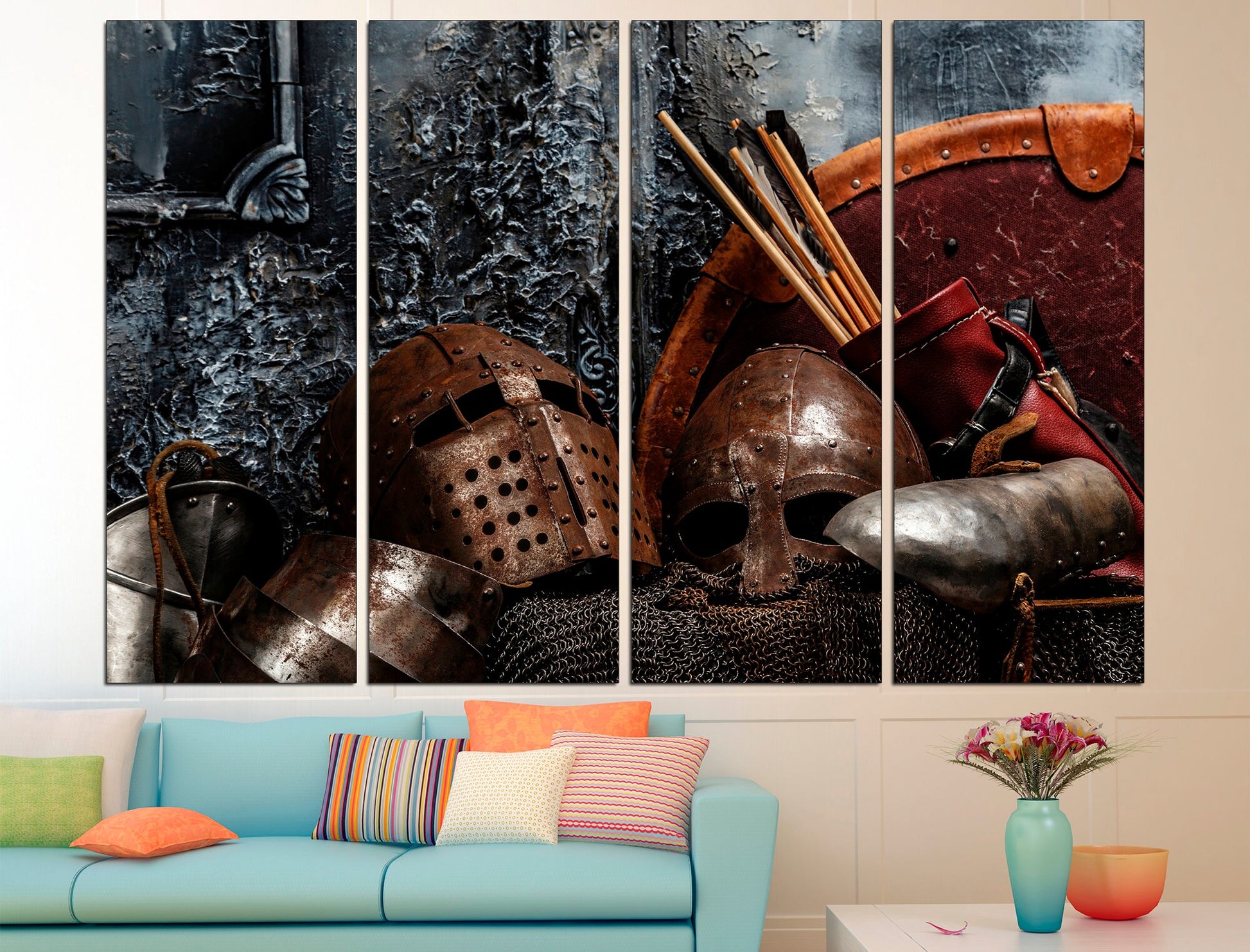 Armor print Large canvas art Viking wall art, Canvas art print Crusader armor Heroes canvas print