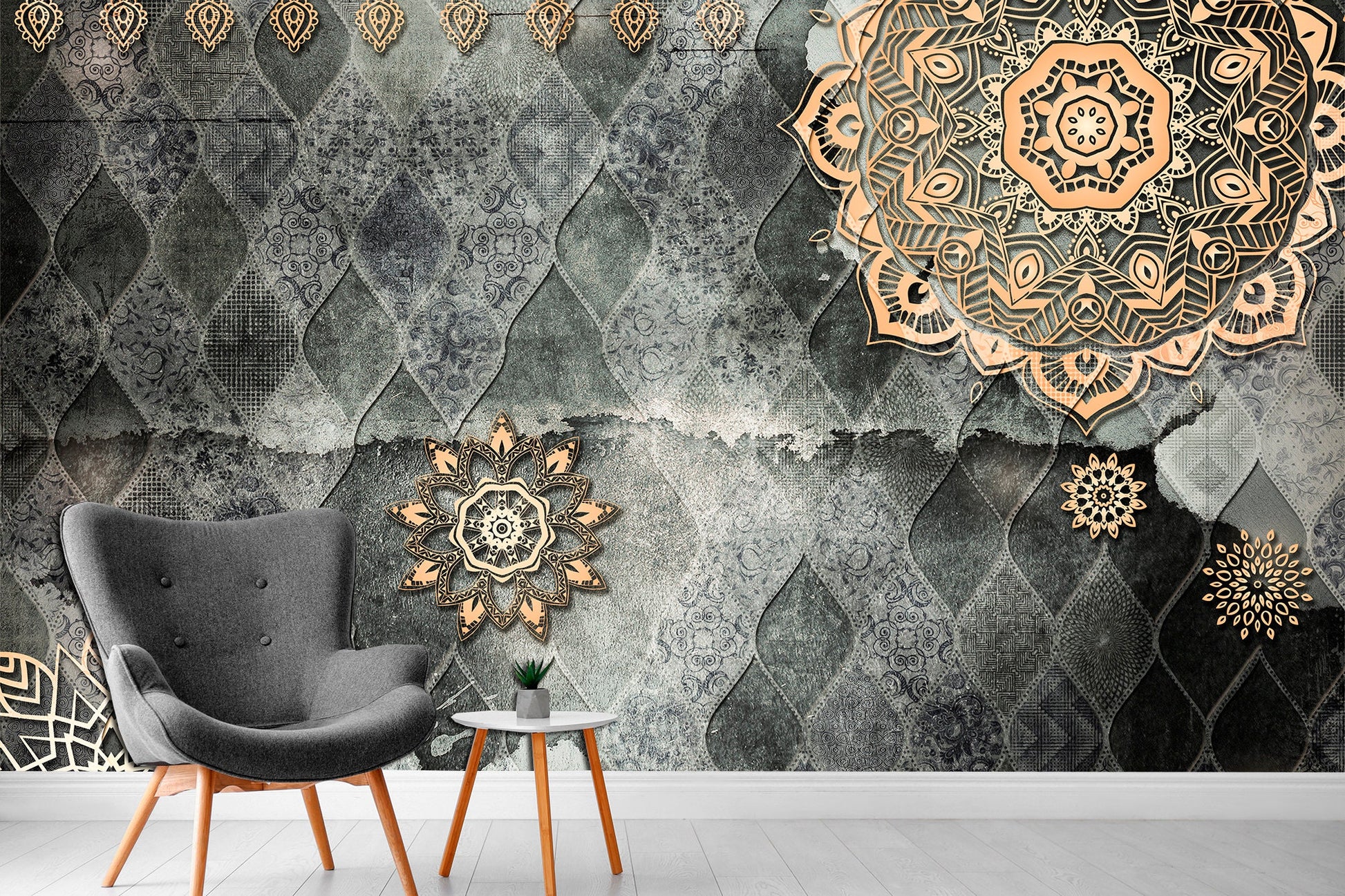 Scandinavian wallpaper Luxury wallpaper Scandinavian print Removable wallpaper, Gray gold wallpaper Vintage wallpaper Victorian wallpaper