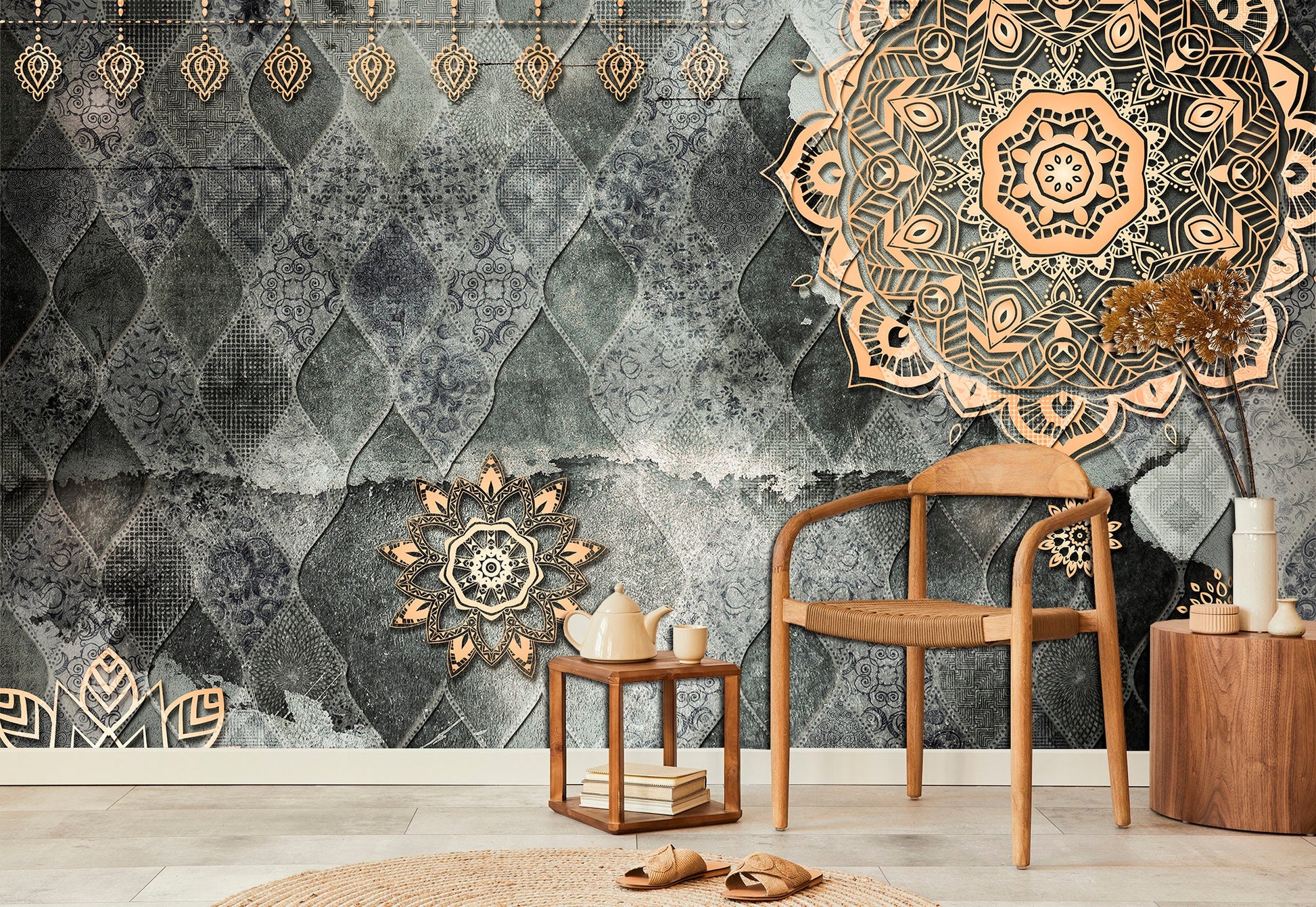 Scandinavian wallpaper Luxury wallpaper Scandinavian print Removable wallpaper, Gray gold wallpaper Vintage wallpaper Victorian wallpaper