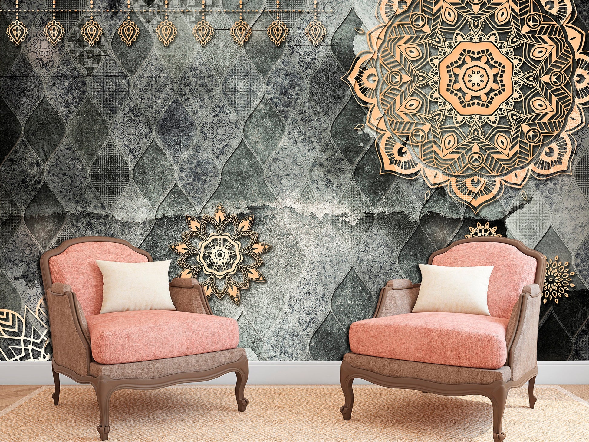 Scandinavian wallpaper Luxury wallpaper Scandinavian print Removable wallpaper, Gray gold wallpaper Vintage wallpaper Victorian wallpaper