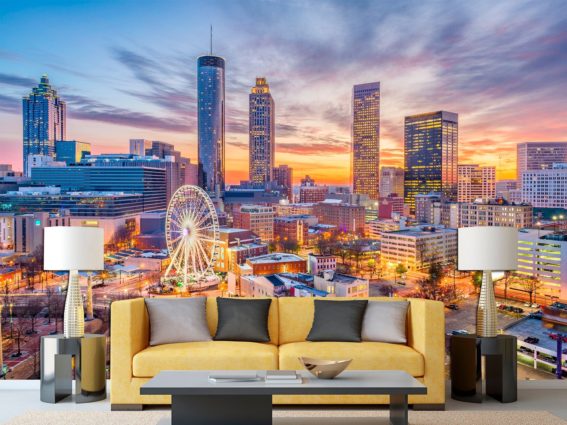 Atlanta wall art Removable wallpaper Atlanta wall decor, Cityscape art print Wall mural wallpaper Big print wallpaper