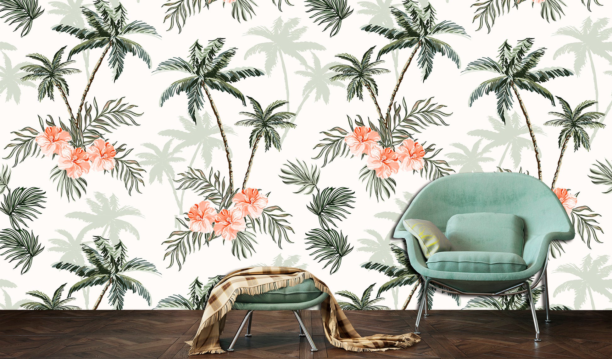 Palm tree wall art Removable wallpaper Tropical wall decor, Palm tree print Peel stick wallpaper Jungle wallpaper