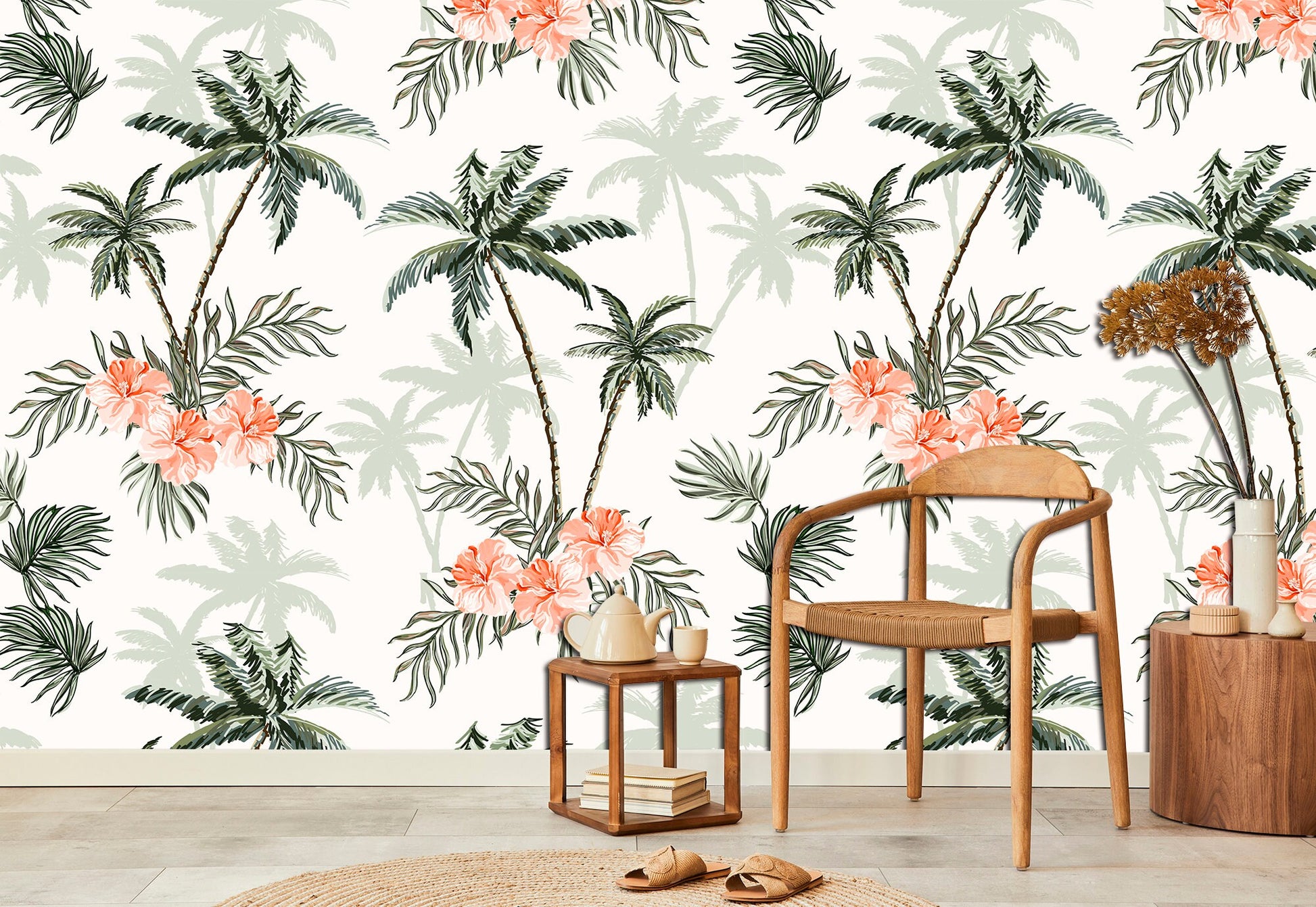 Palm tree wall art Removable wallpaper Tropical wall decor, Palm tree print Peel stick wallpaper Jungle wallpaper