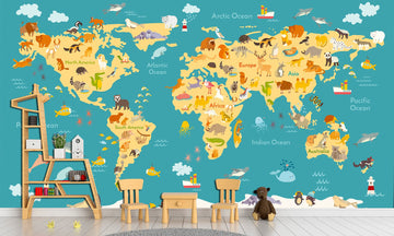 Kids and Nursery World Map Wall Mural