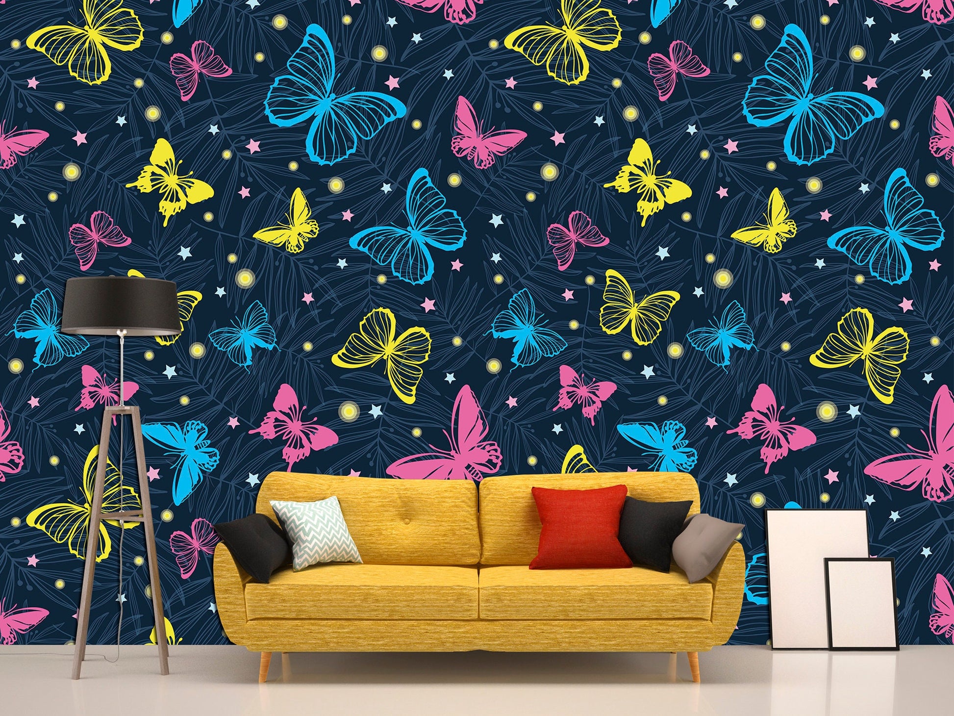 Butterfly print Blue wallpaper Peel stick wallpaper Blue wall art, Butterfly home decor Butterfly wall decor