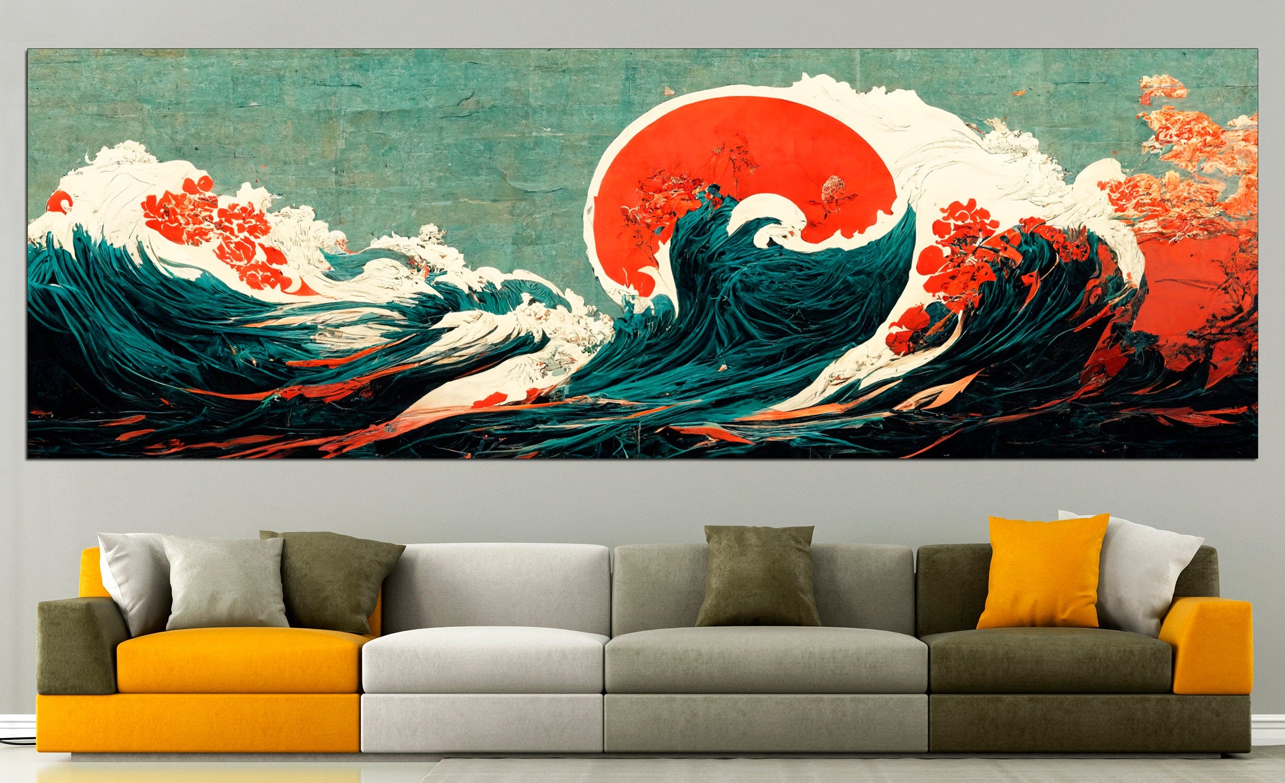 Japanese canvas Great wave print Japan waves canvas, Pink sakura canva