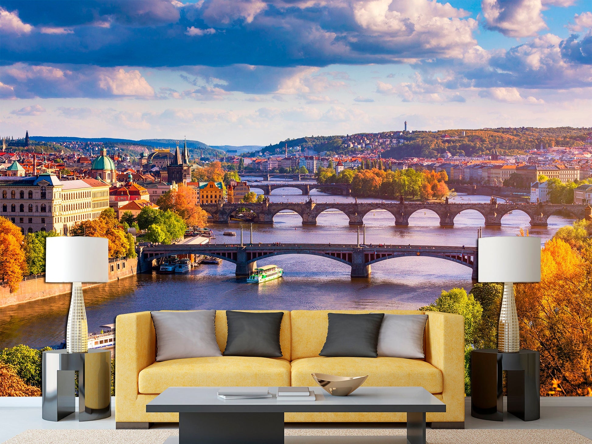 Prague wall art Peel stick wallpaper Living room decor, Prague print Wall mural wallpaper Cityscape wall art