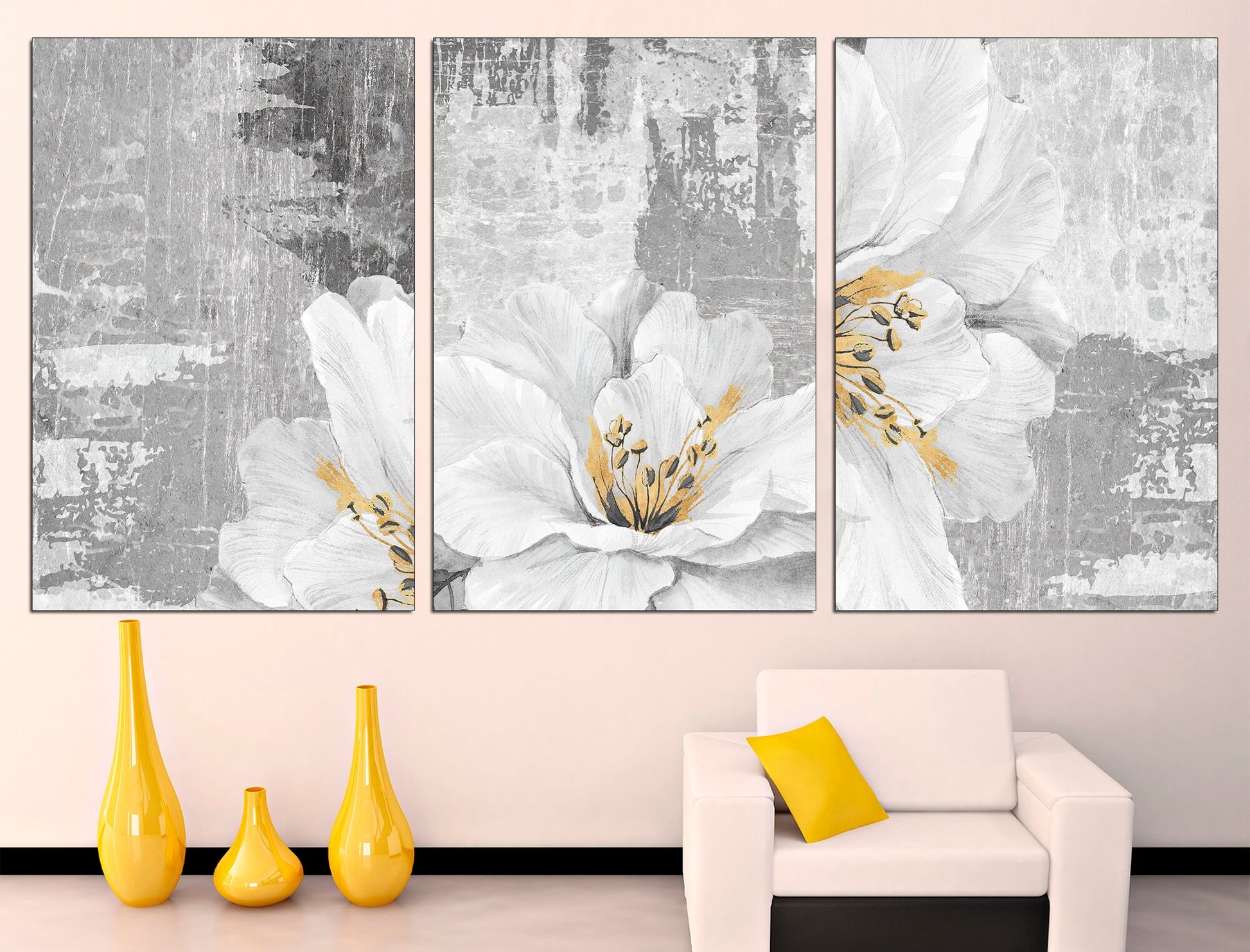 Flower set canvas Flower wall decor Botanical print set, Flower wall art Set of 3 prints Abstract flower art