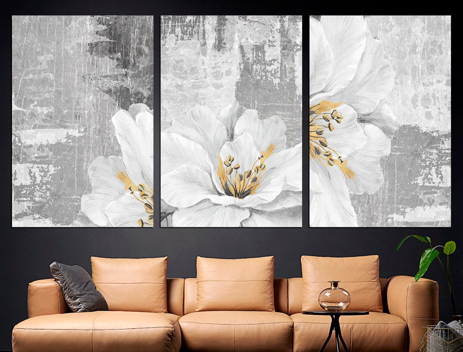 Flower set canvas Flower wall decor Botanical print set, Flower wall art Set of 3 prints Abstract flower art