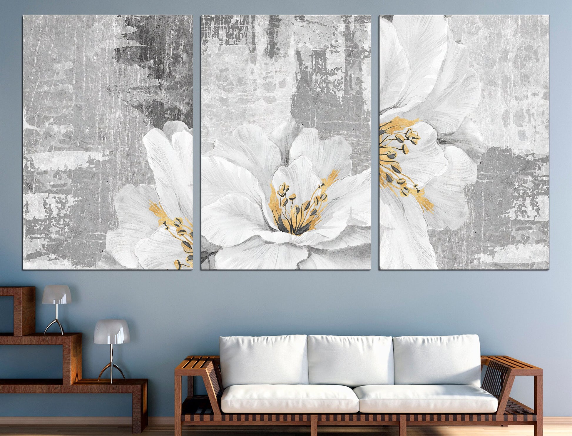 Flower set canvas Flower wall decor Botanical print set, Flower wall art Set of 3 prints Abstract flower art