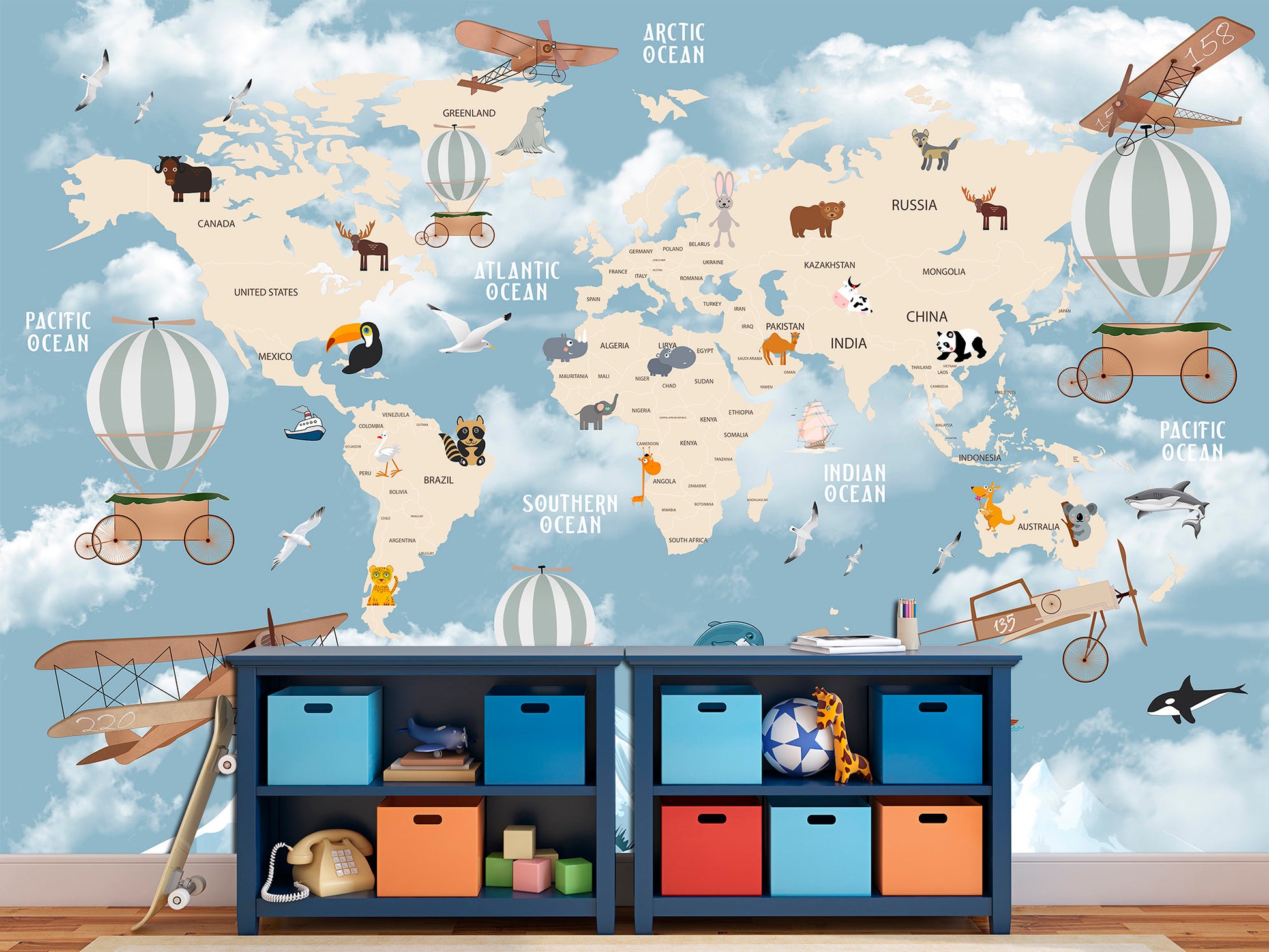 Kids world map Removable wallpaper Kids room decor, Kids wallpaper Nursery world map Peel stick wallpaper