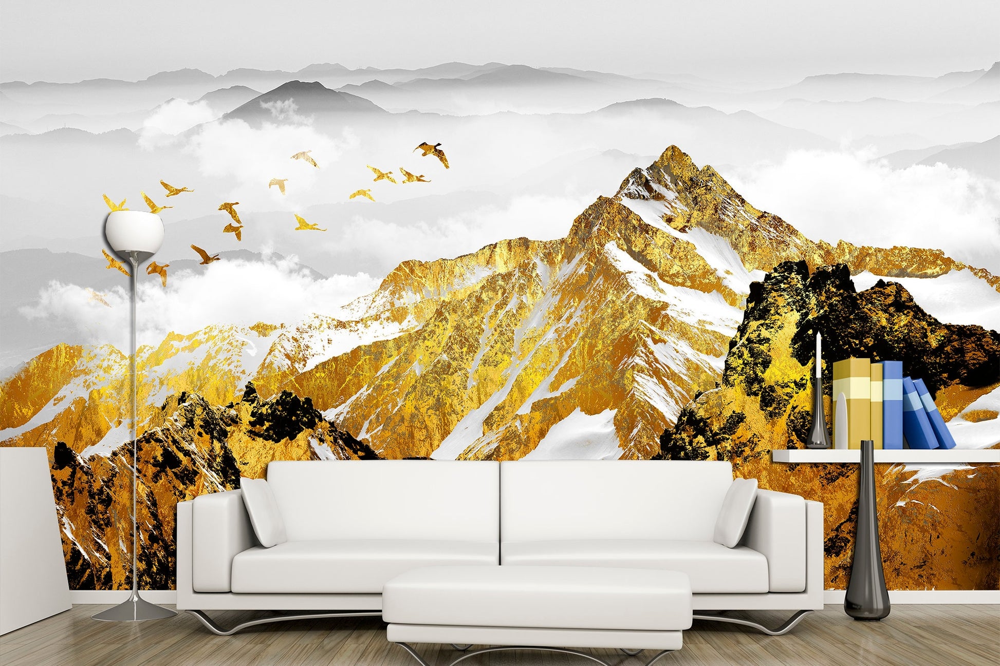 Gold mountain print Luxury wallpaper Mountain wall decor, Luxury gold print Mountain landscape Gold home decor