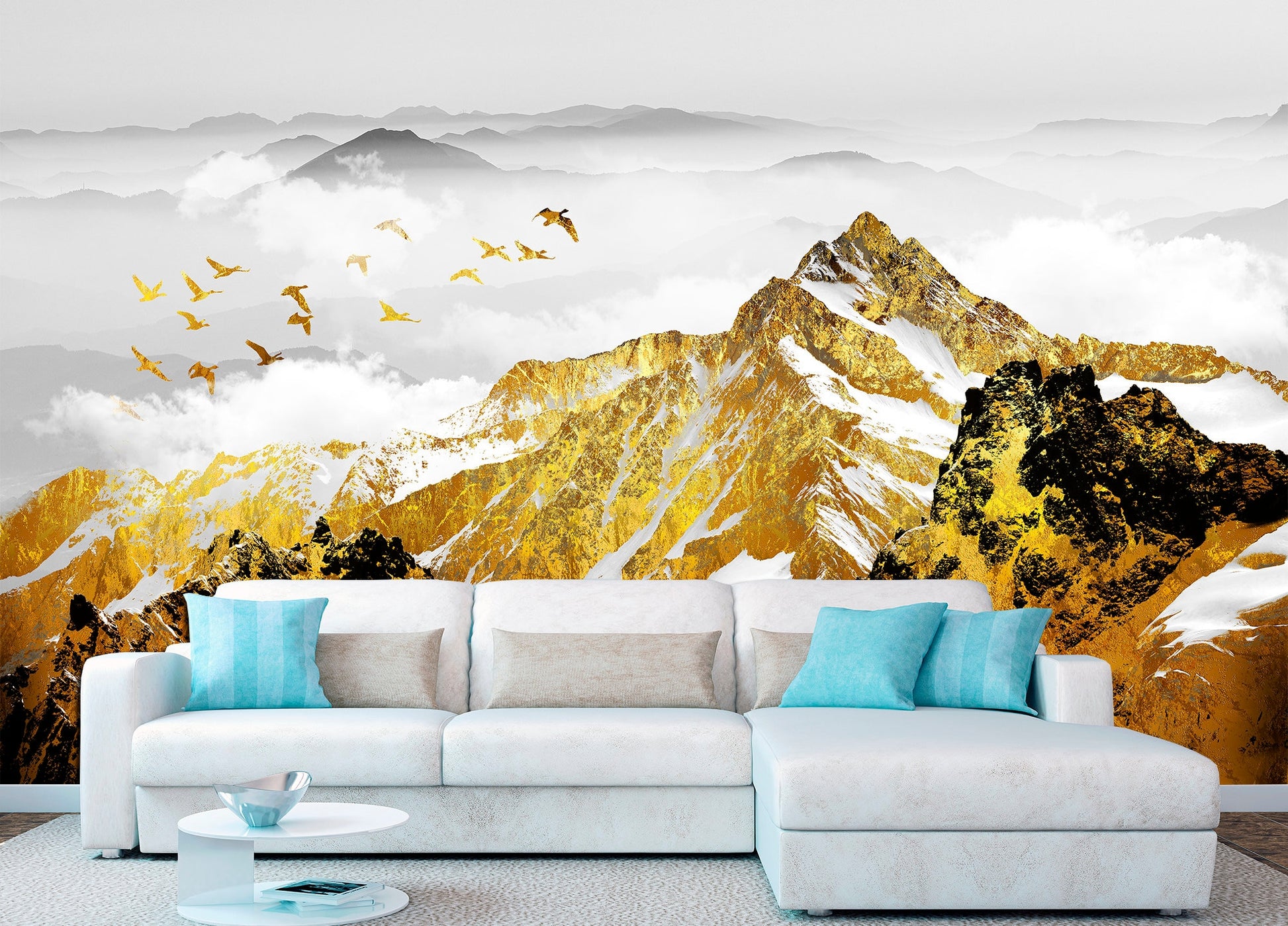 Gold mountain print Luxury wallpaper Mountain wall decor, Luxury gold print Mountain landscape Gold home decor